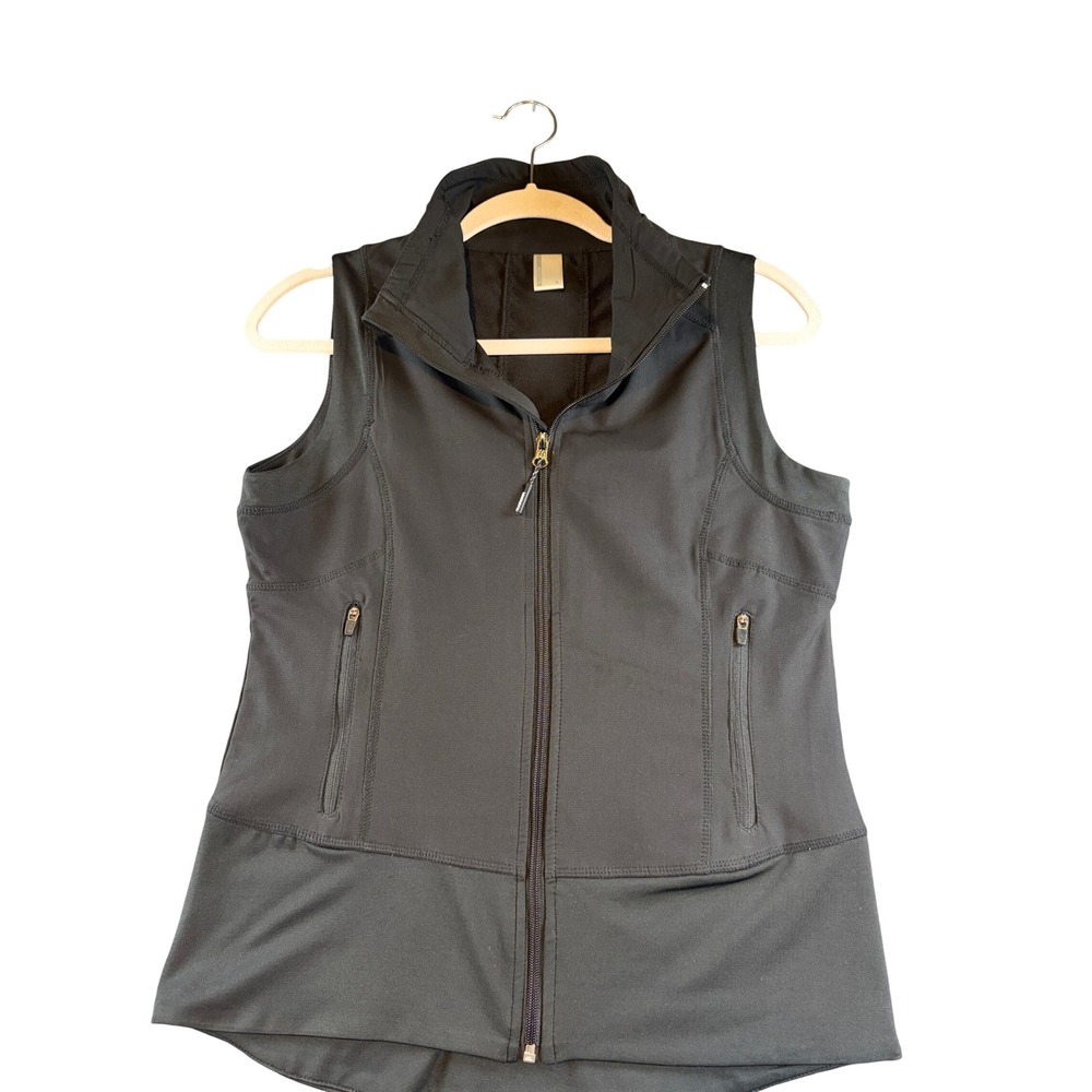 Mondetta Womens Black Full Zip Activewear Vest Ruched Back Reflective Small